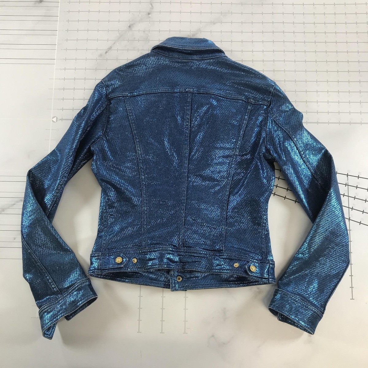 Vintage Versace Jeans Couture Jacket Womens M Blue Metallic Denim