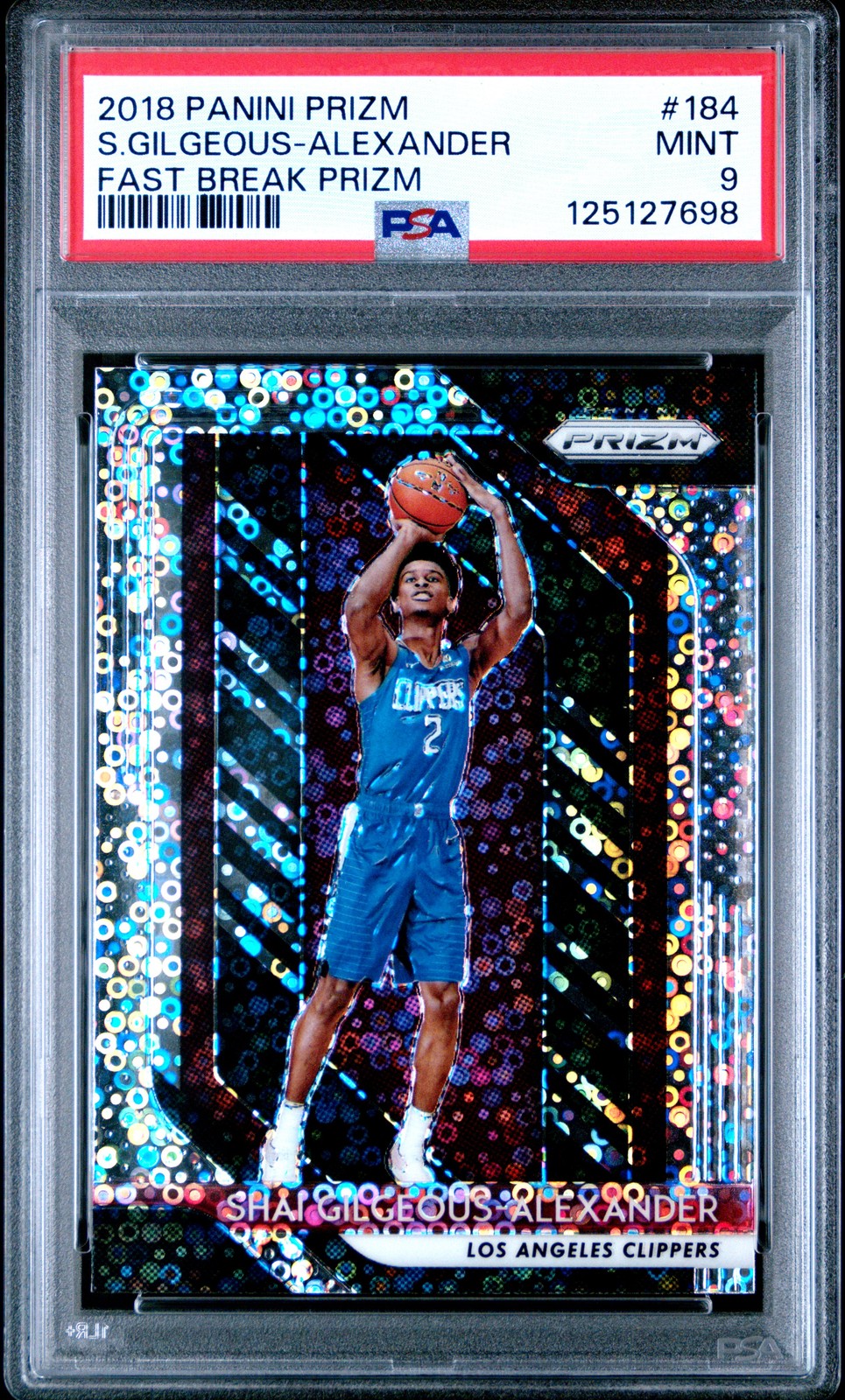 2018 PANINI PRIZM FAST BREAK PRIZM #184 SHAI GILGEOUS-ALEXANDER ROOKIE RC PSA 9