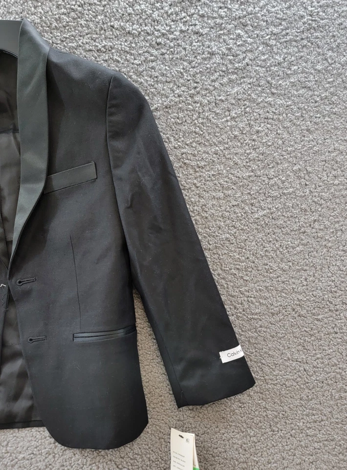 Traje de Esmoquin Calvin Klein Chaqueta Niños Grandes 8 Negro Mezcla de Lana Sólida Bolsillos Ribeteados Foto 4 de 4