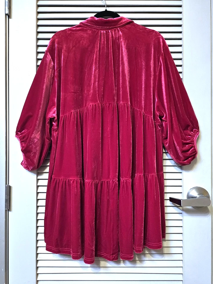 Camisa Top 3/4 Terciopelo Frambuesa Curvy Slev Botón 2XL Foto 3 de 3