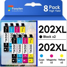 8 Pack Compatible With 202XL Ink Cartridges for Epson Expression XP-5100 WF-2860