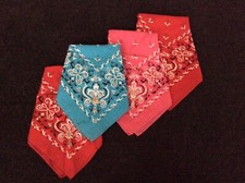 Bandana Paisley LOT 4 Cowboy Boot Stud EMBELLISHED Cotton Red Pink Turquoise NEW