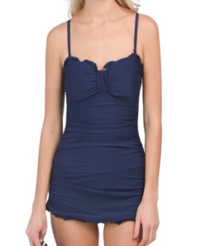 Shore Shapes One Piece Skirted Swimsuit Sz 8 Navy Blue Tummy Control Swim dress