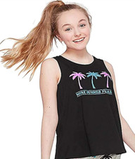 Justice Sparkle Swingy Tank Black/Palm Print