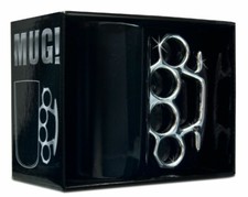KNUCKLE DUSTER MUG - BLACK/SILVER- SUPERB BOXED GIFT IDEA.  GREAT QUALITY.