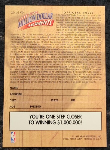 1997-98 FLEER Million Dollar Moments Hakeem Olajuwon #20 - MINT - Picture 2 of 3