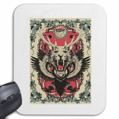 MOUSEPAD (MAUSPAD) VINTAGE TIGER MIT GEWEIH SKULL BIKERSHIRT GOTHIC BIKE CLUB MC
