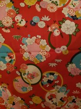 1 Yard RARE Birds Chick Asian Floral  Cotton Fabric KOKKA Japan RED YUGYOKU