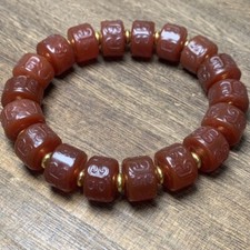 Chinese Special Tibetan 10 14mm Old Red Agate Retroflex pattern Beads Bracelet