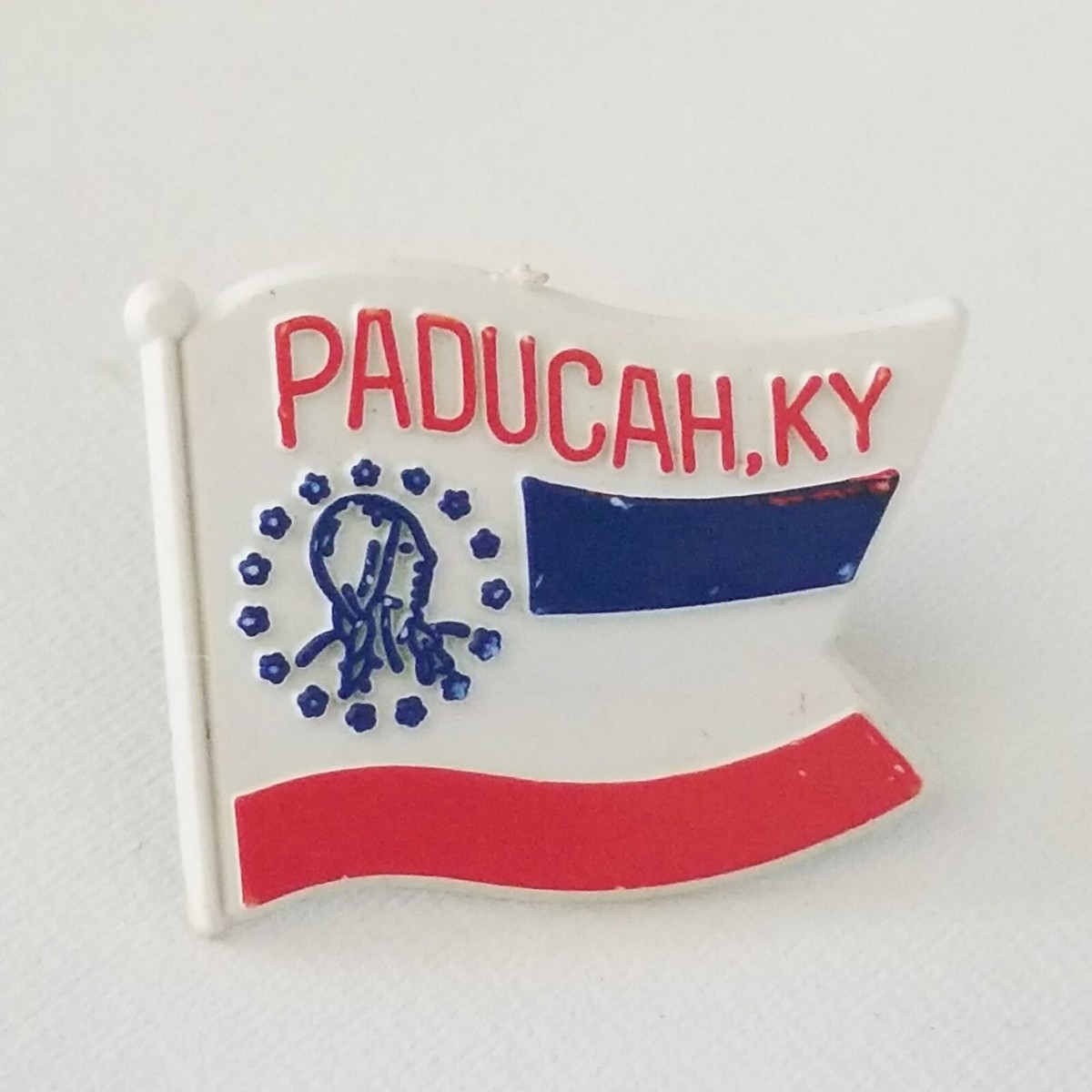 Vintage Paducah Kentucky Flag Blue Red White Flag Plastic Lapel 