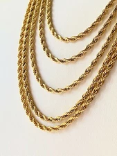 Solid Real ITALIAN 14k GOLD FINISH Men's Women's Rope Chain Necklace