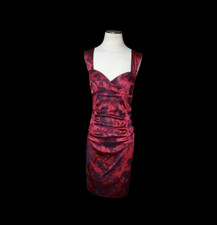 Cocktail Dress Med Ruched Red Black Marbleized Retro Y2K Le Chateau Body Con