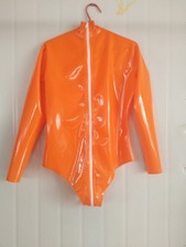 Latex Catsuit 0.45MM Gummi Orange Cosplay Club öffnen Truhe Bodys XS-XXL
