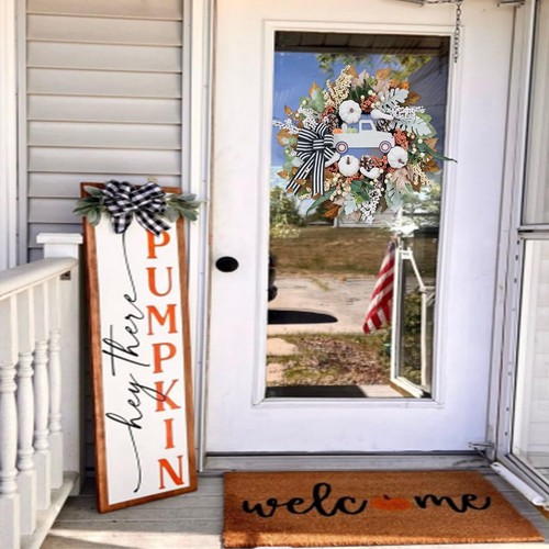 Fall Wreath for Front Door20 inch Door Wreath with White Pumpkin Truck Door W... - Picture 5 of 7