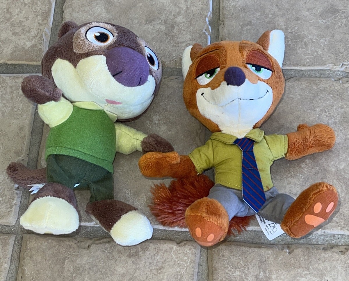 Zootopia 2 Piece Plush Lot Nick Wilde Fox & Mr. Otterton Otter Tomy Disney  Nice!