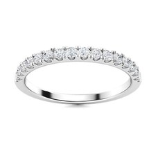 Half Eternity Band Ring 2MM Round White Topaz 925 Sterling Silver Women Ring