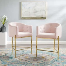 Modway Savour Tufted Performance Velvet Counter Stool Set of 2 in Pink