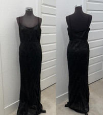 Adrianna Pappell Dress Women US 6 Black Sequin Gown Floor Length Spaghetti Strap