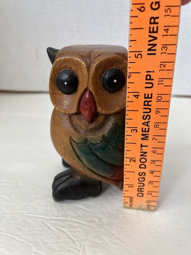 "Estatuilla de búho pájaro madera pintada tallada a mano de colección estatua 5""" - Imagen 7 de 9