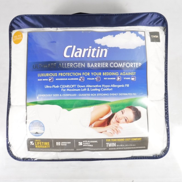 Claritin Ultimate Allergen Barrier Embossed Stripe Comforter Twin White