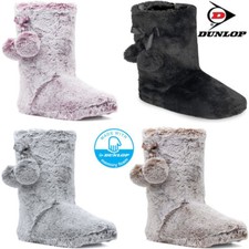 LADIES SLIPPERS WOMEN DUNLOP MEMORY FOAM FUR THERMAL ANKLE BOOTS WARM SHOES SIZE