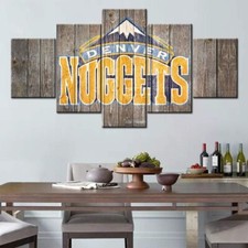Denver Nuggets Rustic Wood Logo NBA Basketball Team 5 Piece Canvas Wall Art