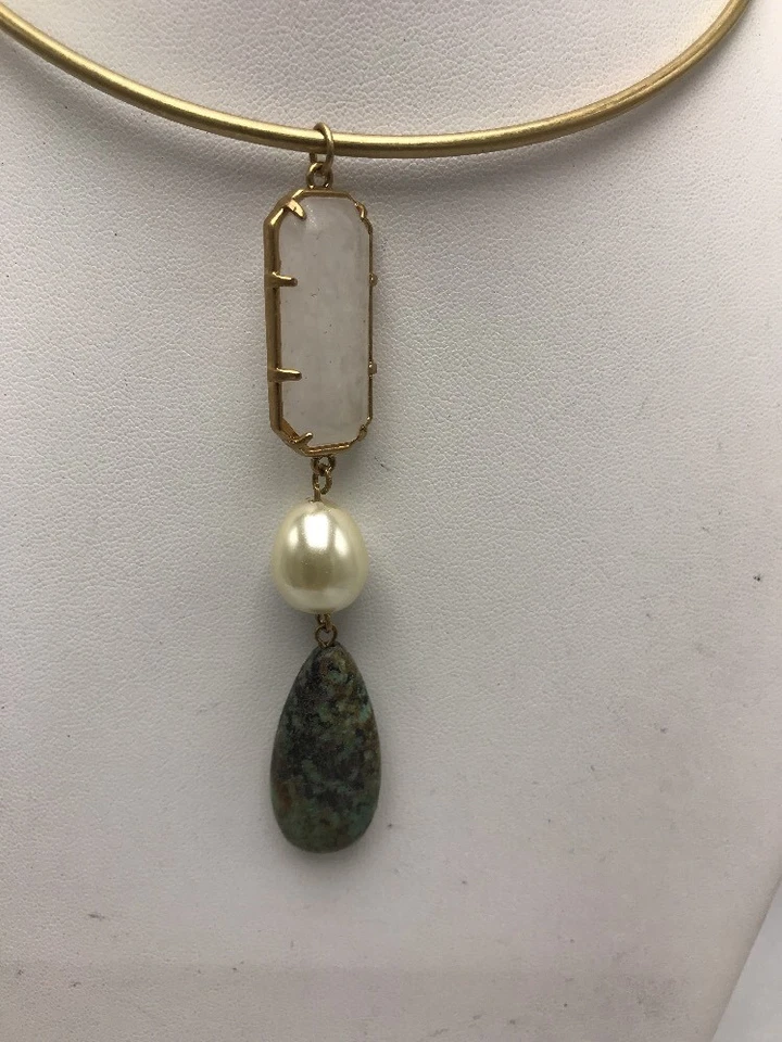 COLLAR COLGANTE TRIPLE PIEDRA ALAMBRE TONO ORO RALPH LAUREN $68 L45 Foto 3 de 4