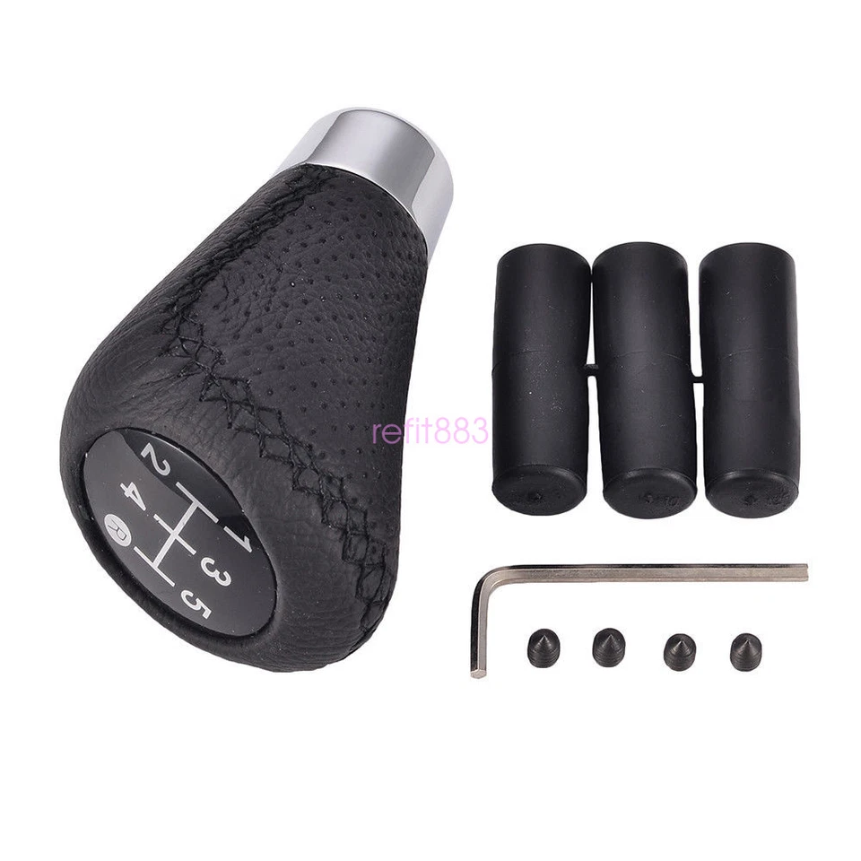 Universal Leather Black 5 Speed Stitche Manual Car Gear Stick Shift Knob Shifter Foto 3 de 4