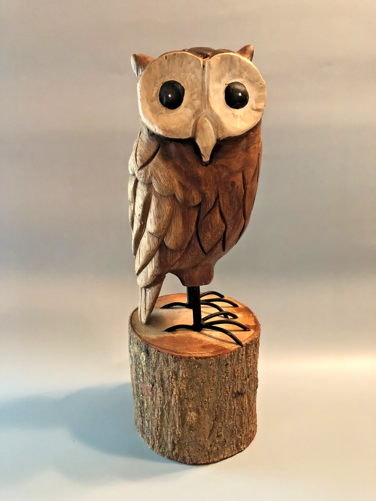 Wood Owl Sculpture Carved-Nature Inspired Art Rustic Home Decor