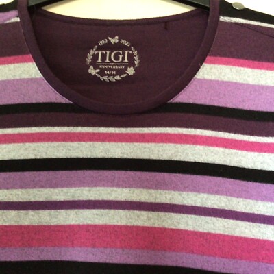Tigi Size 14/16 Plum And Lilac Striped Long Sleeved Jumper £28