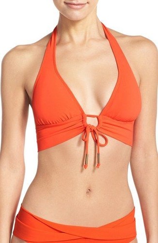 NWT $98 Robin Piccone Ava Key Hole Halter Solid Sexy Bikini Top Swimsuit Women's - Picture 5 of 9