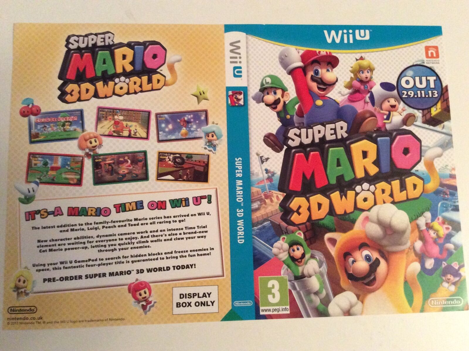 Wii U Super Mario 3d World Nintendo Wii U Super Mario 3D .World Cover Only Sleeve Inlay Promo | eBay