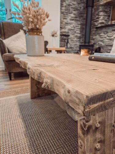 Live Edge With Angled Legs Chunky Rustic Farm Style Coffee Table Rustic Solid - Picture 5 of 11