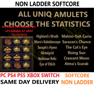  PC PS4 PS5 XBOX SWITCH  NON-LAD Alle Uniq Amulette D2R Diablo 2 Resurrected Items