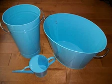 Metal Gardening Set 17" Wash Tub Planter with Handles + Bucket + Watering Can