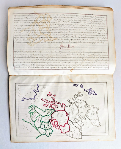 BRITISH MANUSCRIPT / COPYBOOK w/ LOVELY CALLIGRAPHY and HAND DRAWN MAPS c.1860