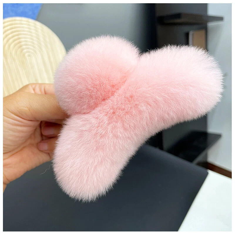 Pinza para el pelo de piel de conejo real de 13 cm5" para mujer pinza para el pelo grande bobby pin Foto 2 de 4