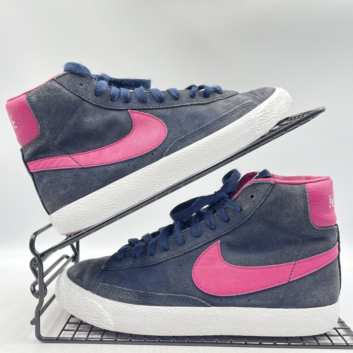 NIKE BLAZER MID NAVY TRAINERS SIZE UK SUEDE PINK GYM HIGH TOP 539930-451