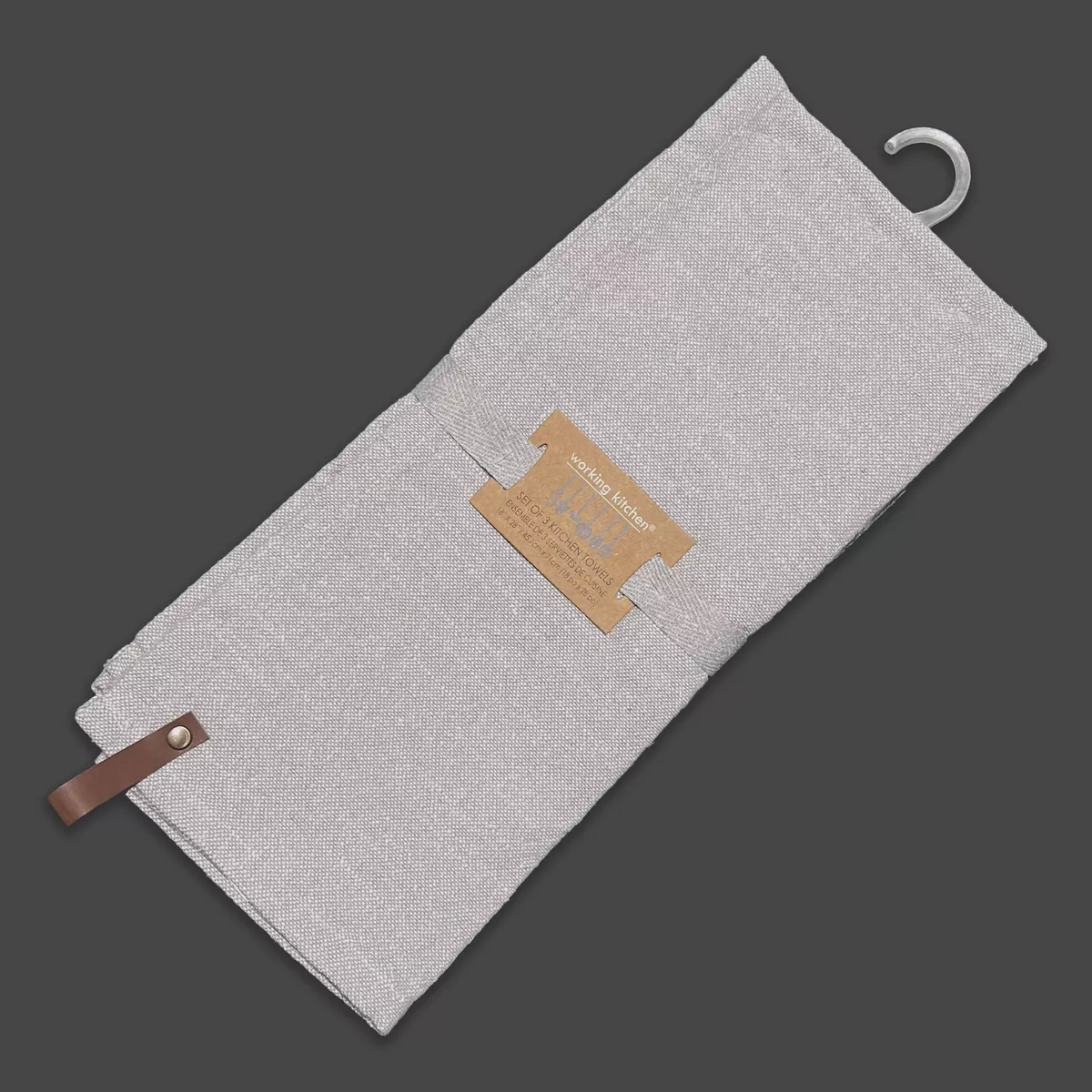 3 PC WORKING KITCHEN Kitchen Towels Brown Riveted Faux Leather