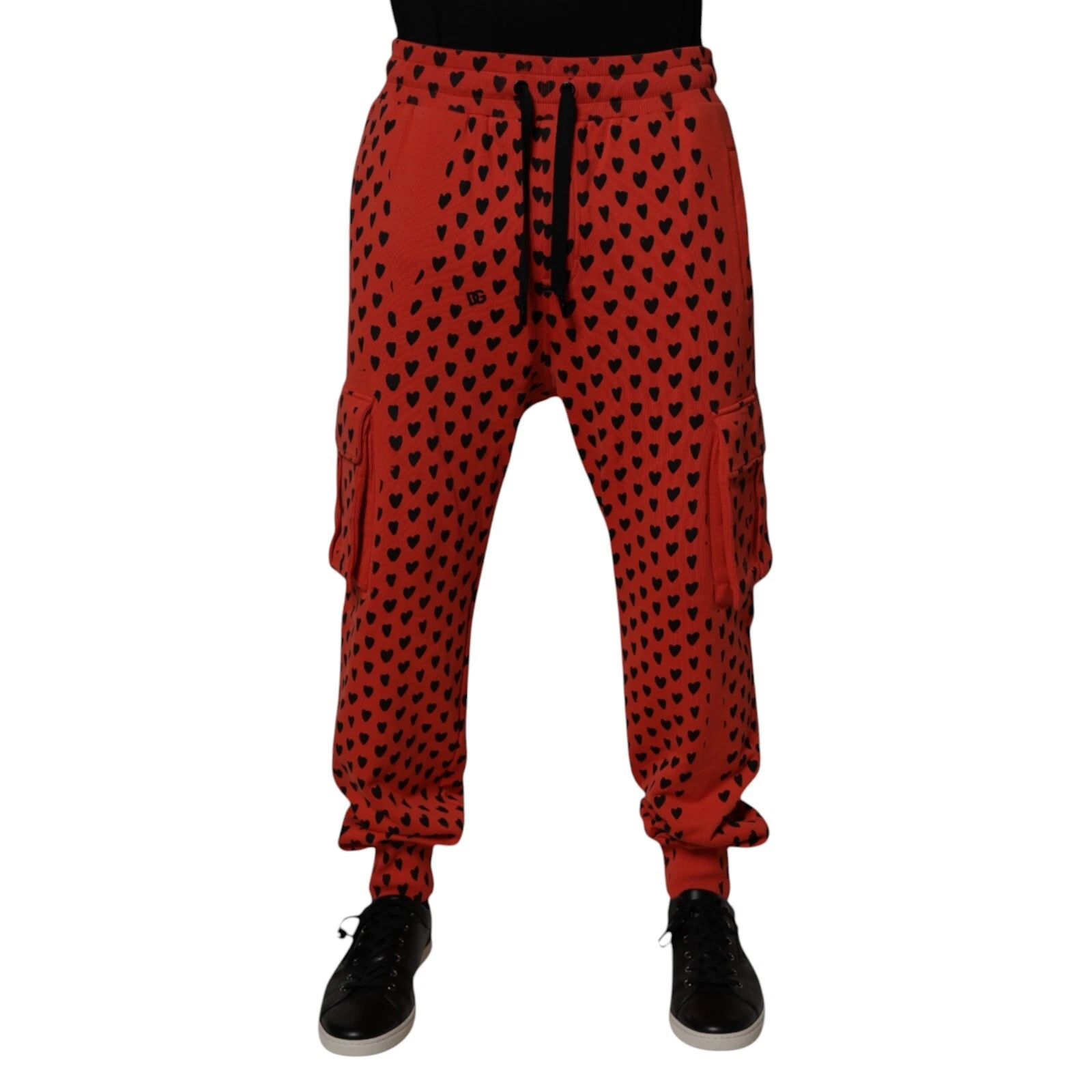DOLCE & GABBANA Pants Red Hearts Cargo Jogger Men Sweatpants IT44/W30/XS 1200usd