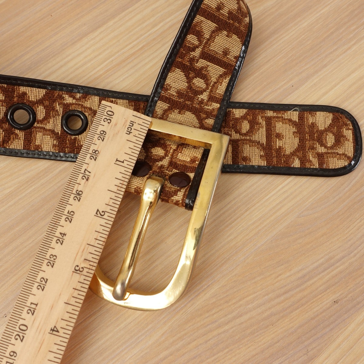 DIOR Belt XS 26 Leather Logo Canvas Brown Gold Buckle Chunky Monogram Diorissimo DIOR Belt XS 26 Leather Logo Canvas Brown Gold Buckle Chunky  main image 2