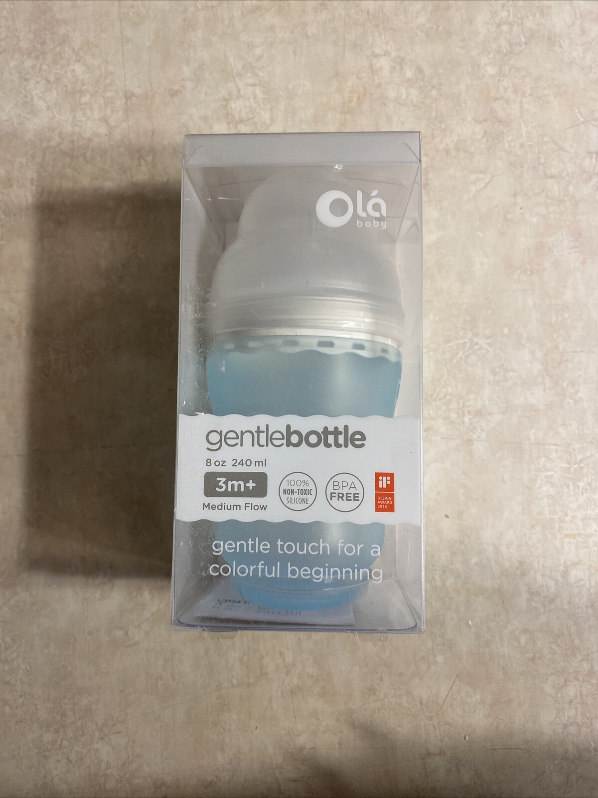 Olababy Gentle Bottle 8oz Sky Blue 3m+ Medium Flow Ola Baby Bottle Silicone New!