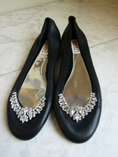 NIB Badgley Mischka Wendy Slip On Ballet Flats Jeweled Black Leather Women's 6