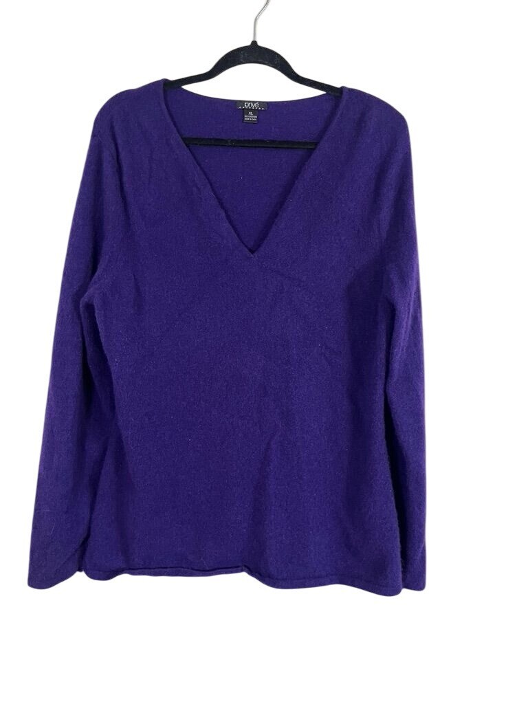 Prive Women XL Soft Purple Cashmere Cozy Winter Sweater Royal Fuzzy 80s Style