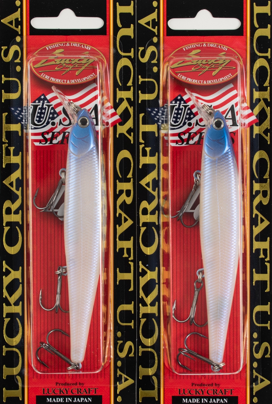 (LOT OF 2) LUCKY CRAFT SLENDER POINTER 112MR 1/2OZ PT112MR-381 BLUE PRL SH B6208