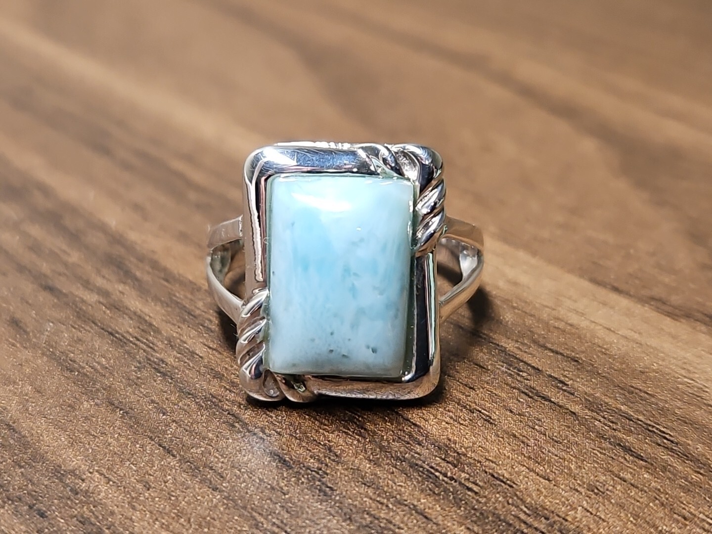 Womans Ring Rectangular Light Blue Stone Sterling… - image 3