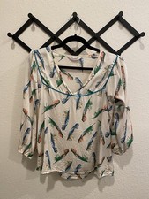 Tucker Silk Blouse Made In USA Feather Print Size Smal