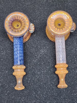   2 Stunning Custom-Made Hammer Glass Bubblers  Color-Changing Marble Opal 