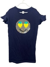 Gap Kids Girls M 8 T Shirt Navy Sequin Flip Emoji Graphic Short Sleeve Casual