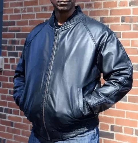 Blouson bombardier en cuir pour hommes élégant en peau d'agneau fait main... - Photo 4/4